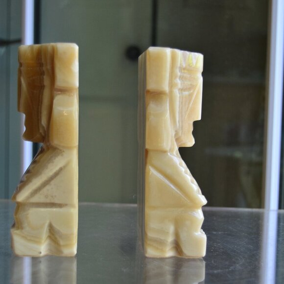 Aztec North American Onyx Aragonite Hand Carved Solid Pair Of Bookends - Picture 3 of 10